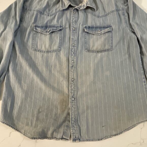 Justin Boots XL Denim Shirt Is Railroad Pinstripe Shacket Western Cowboy Snap - Picture 3 of 16